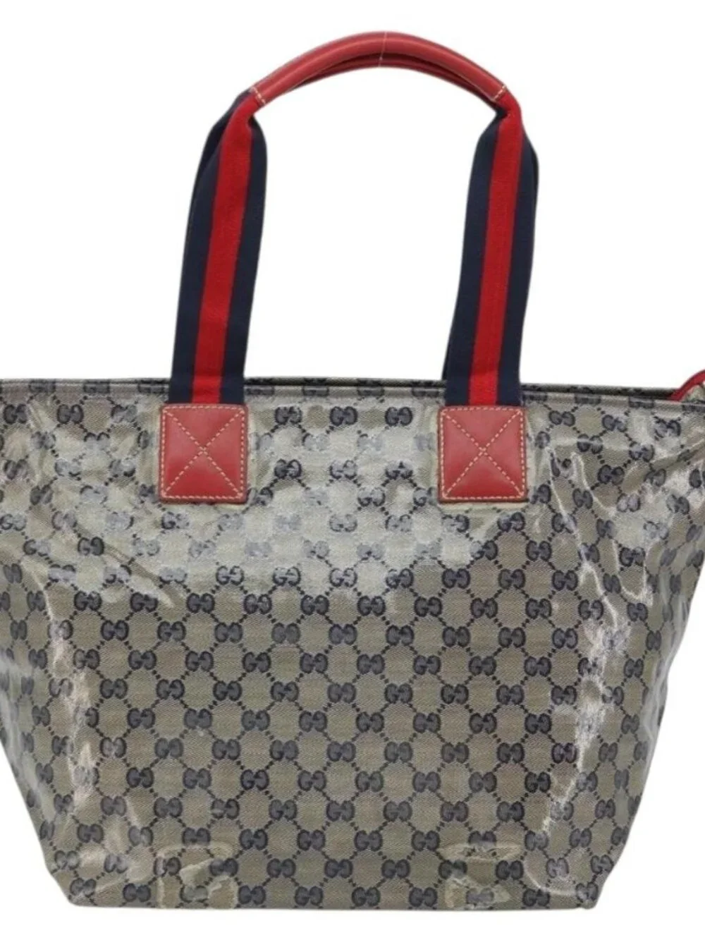 GUCCI GG Crystal Sherry Line Tote Bag Coated Canvas Navy Gold 131231 Auth 164487